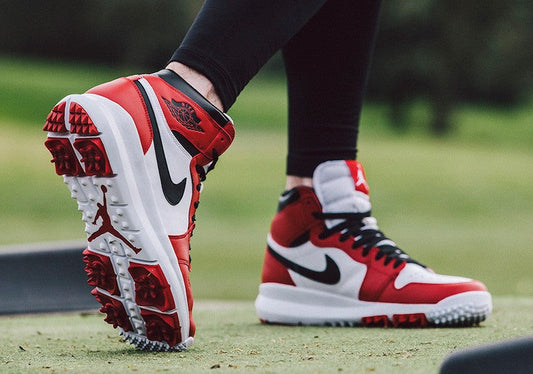 red and white Jordan 1 chicago golf shoe cleaning Columbus Ohio clean kicks: Photo Credit - https://www.dennisgolf.com
