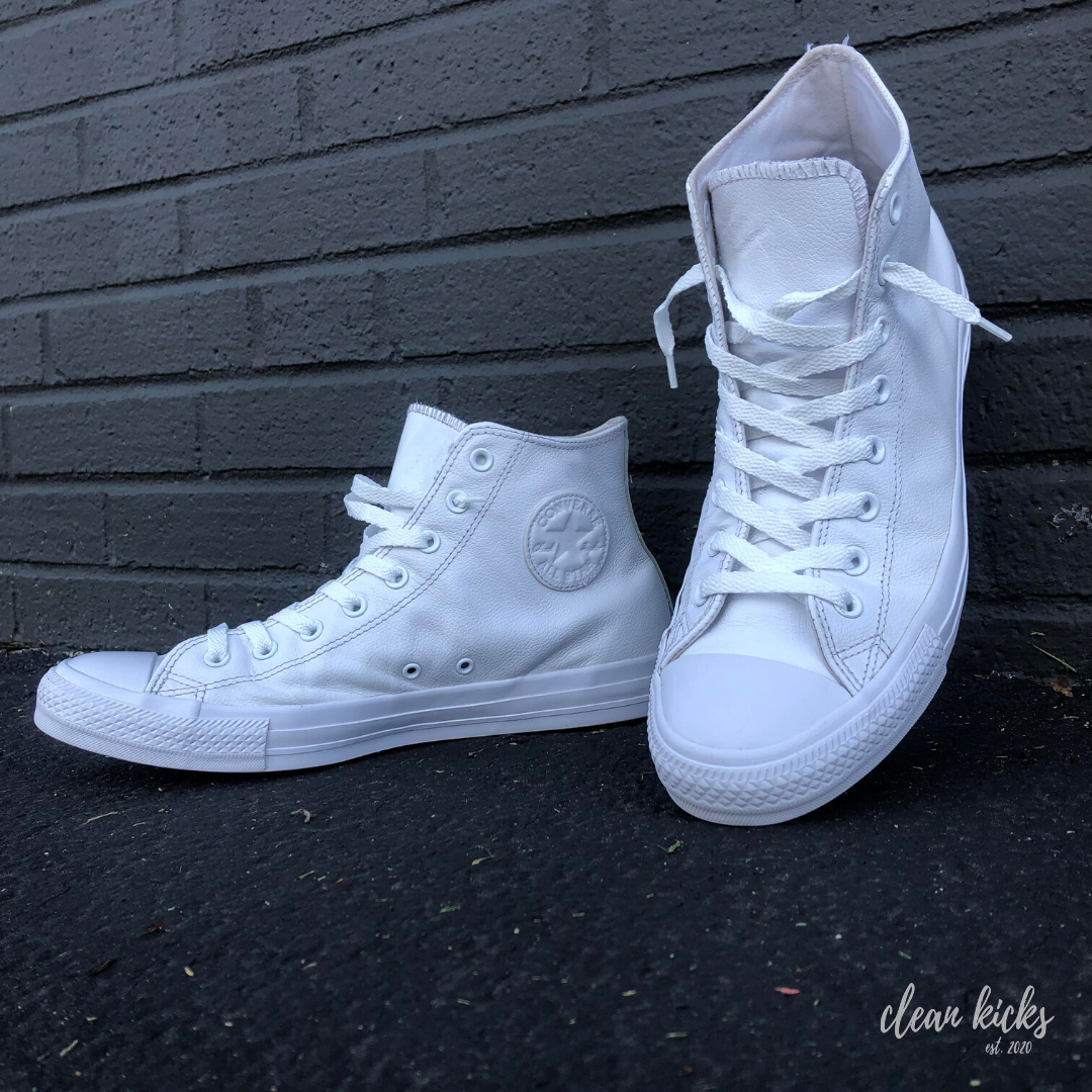all white converse all-star chuck Taylor's clean by clean kicks 614